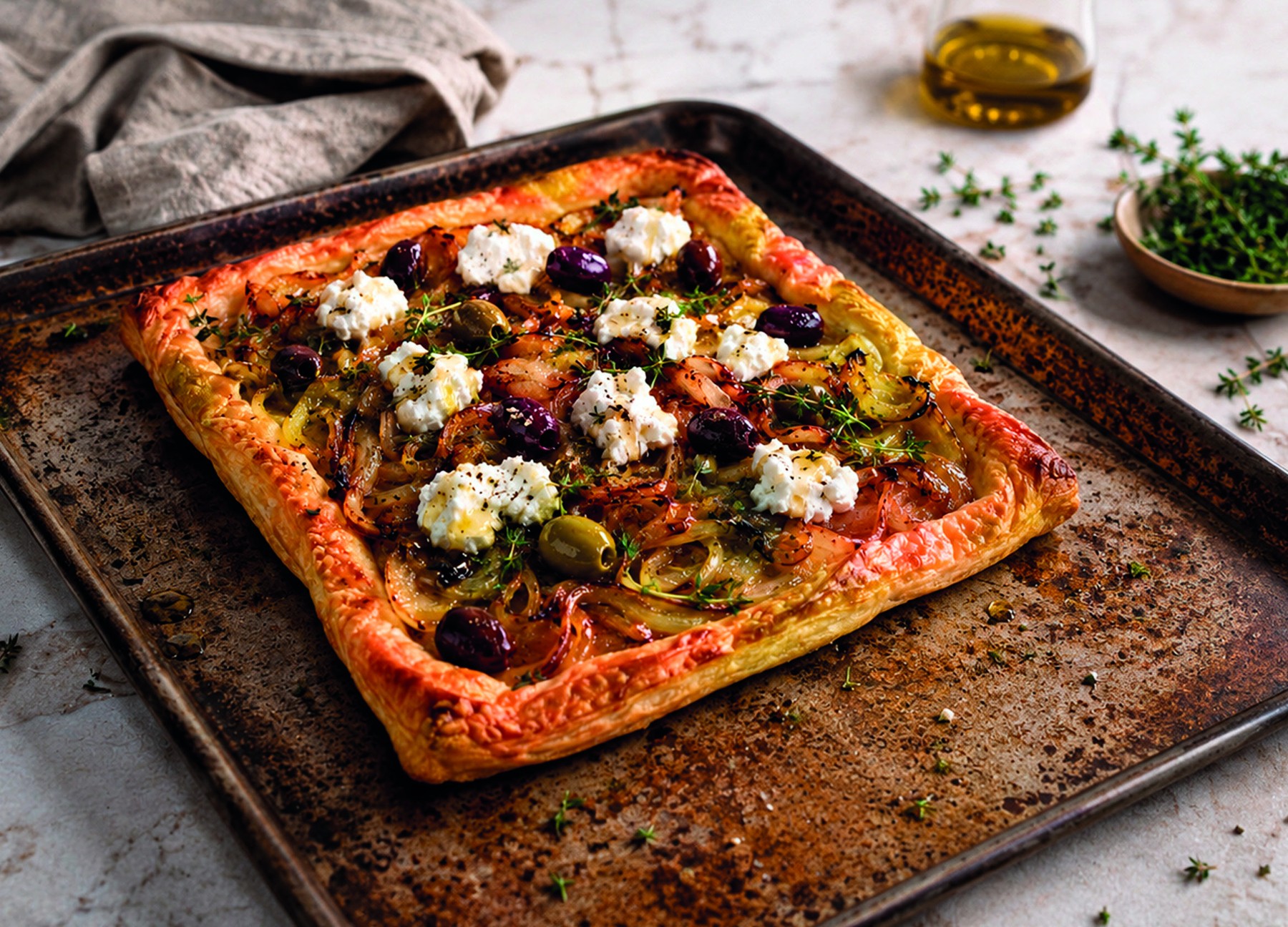 Caramelised Onion Tart with Organic Olives and Honey